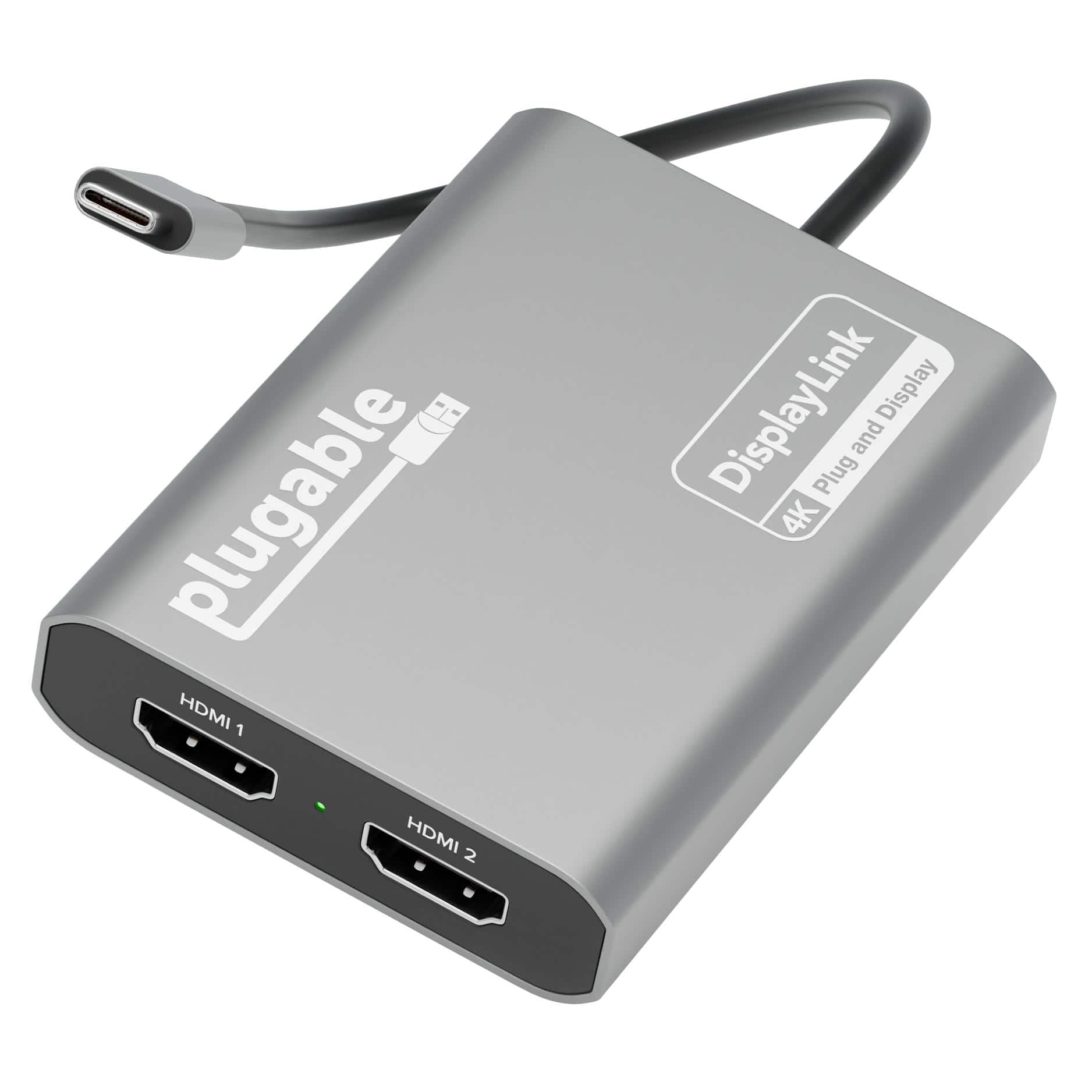 Plugable - USB C to HDMI Adapter, Dual Monitor 4K 60Hz for Apple Mac M1/M2/M3, DisplayLink for Thunderbolt Macbook or iMac - Space Gray