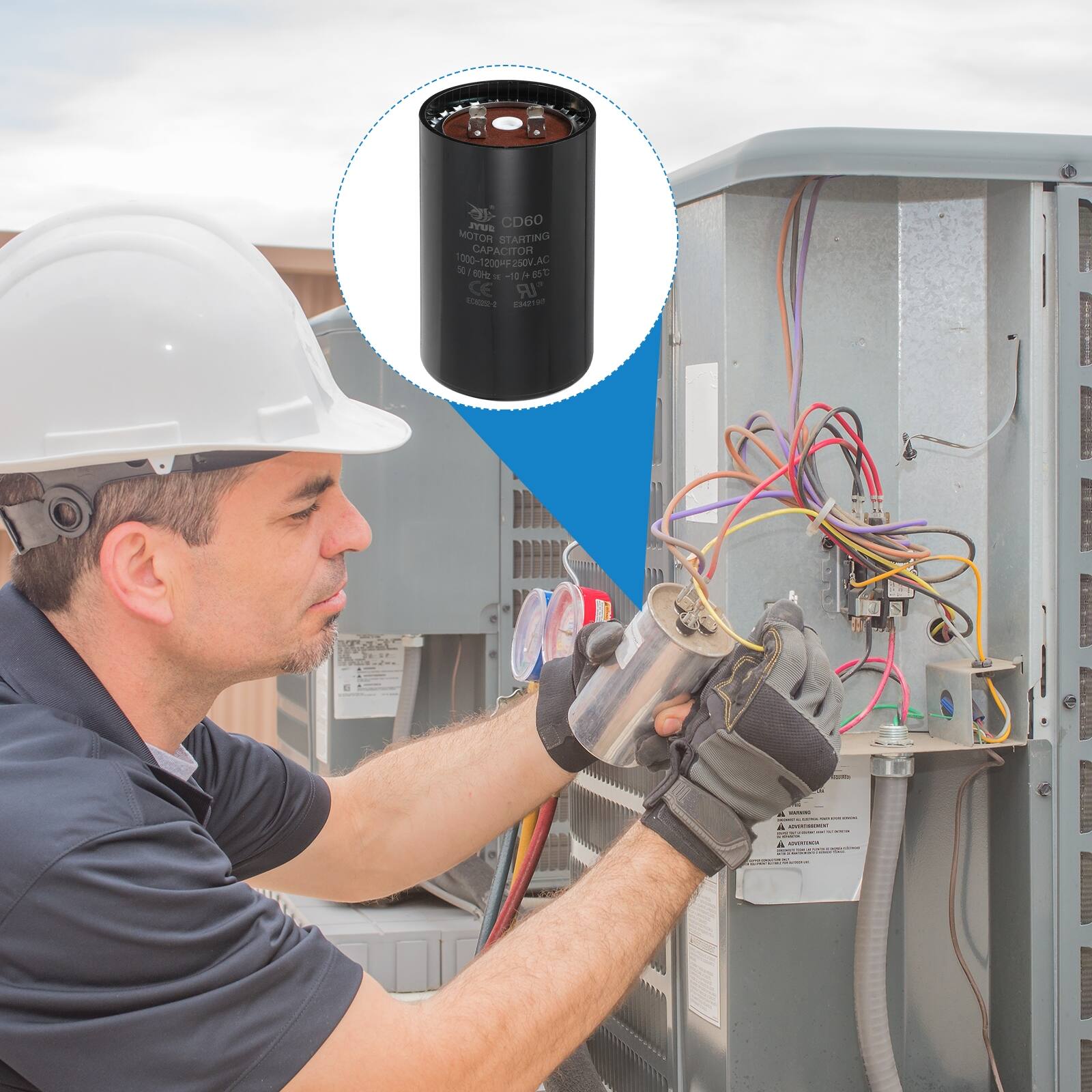 RUS CD60 ROTOM STARTING CAPACITOR 1000-200 µF 250V AC x 10% MT 2 - -10°C CE IR ED 1 EE