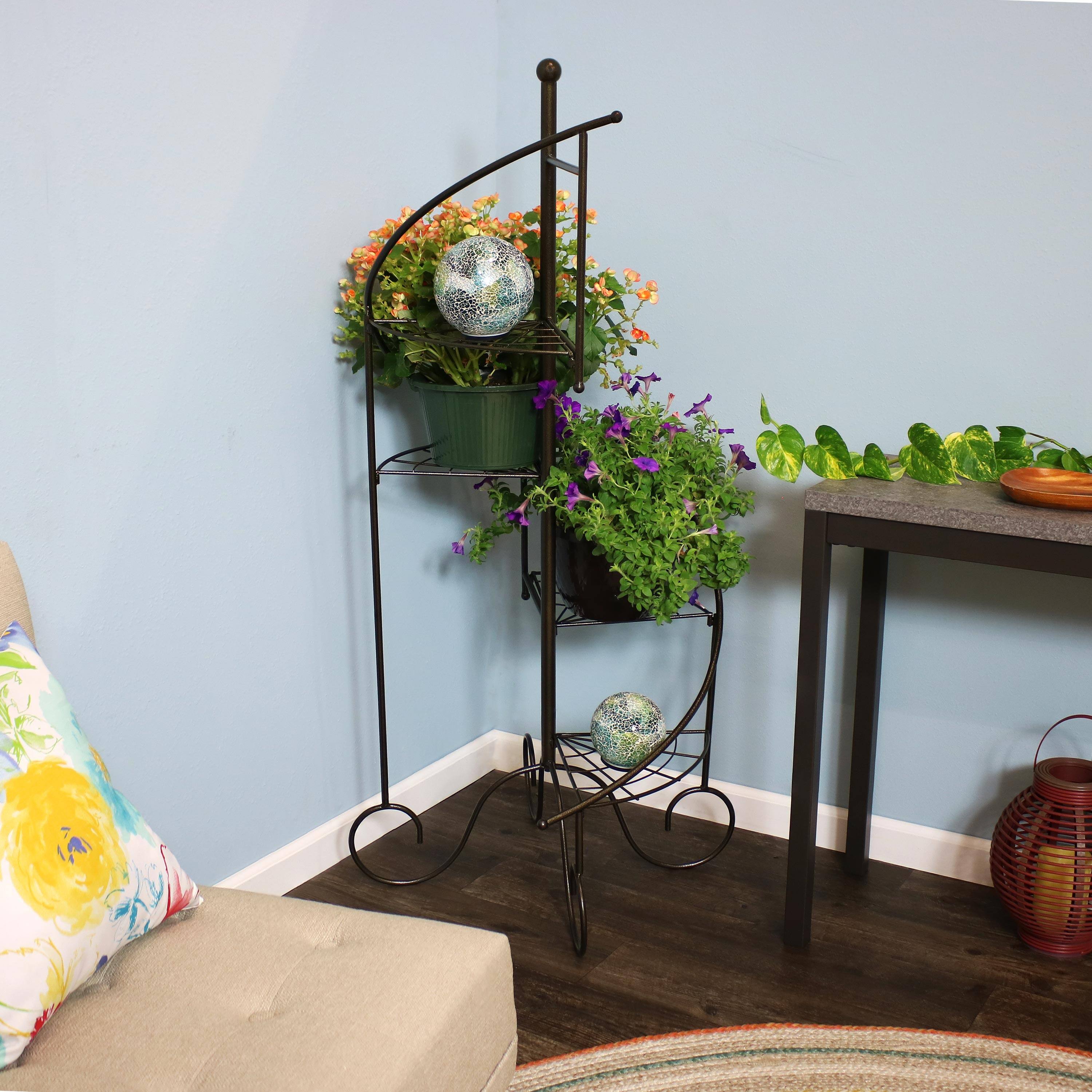 Alt View 6. Sunnydaze - Iron 4-Tier Spiral Staircase Plant Stand - 56 in - Set of 2 - Black.