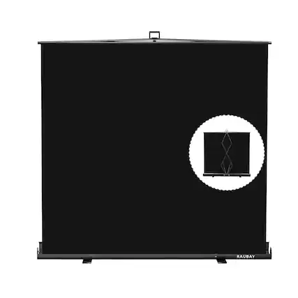 Front. RAUBAY - 6.6′ x 6.9′ Collapsible Black Screen Backdrop Portable Retractable Panel Photo Background with Stand - Black.