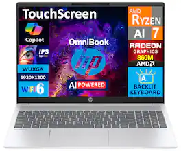 HP - OmniBook 5 Laptop (Ryzen AI 7 350, 32GB, 1TB PCIe SSD, 16.0 Touch WUXGA (1920x1200), AMD Radeon 860M, W 11 Home) - Glacier Silver
