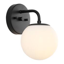 Jonathan Y - Louis Parisian Globe 5.75" 1-Light Metal/Frosted Glass Modern Contemporary LED Vanity Light - Black