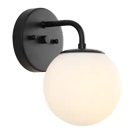 Front. Jonathan Y - Louis Parisian Globe 5.75" 1-Light Metal/Frosted Glass Modern Contemporary LED Vanity Light, Black - Black.
