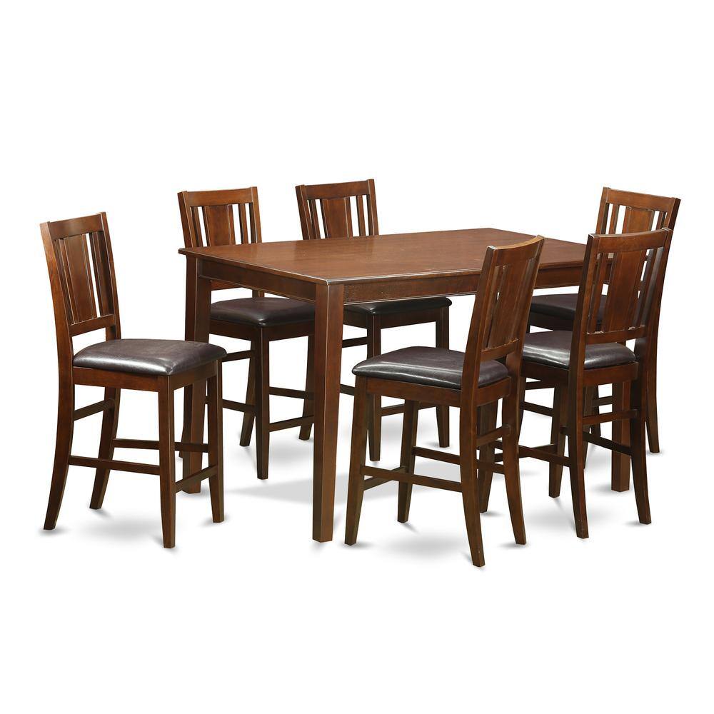 Back. East West Furniture - 7 Pc Counter height Table set- counter height Table and 6 counter height Chairs. - Mahogany.