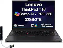 Lenovo - Upgraded - ThinkPad T16 Laptop 16.0 WUXGA Display (Ryzen AI 7 PRO 350, 32GB, 2TB SSD, AMD Radeon 860M, Win 11 Pro) w/USB Hub - Black