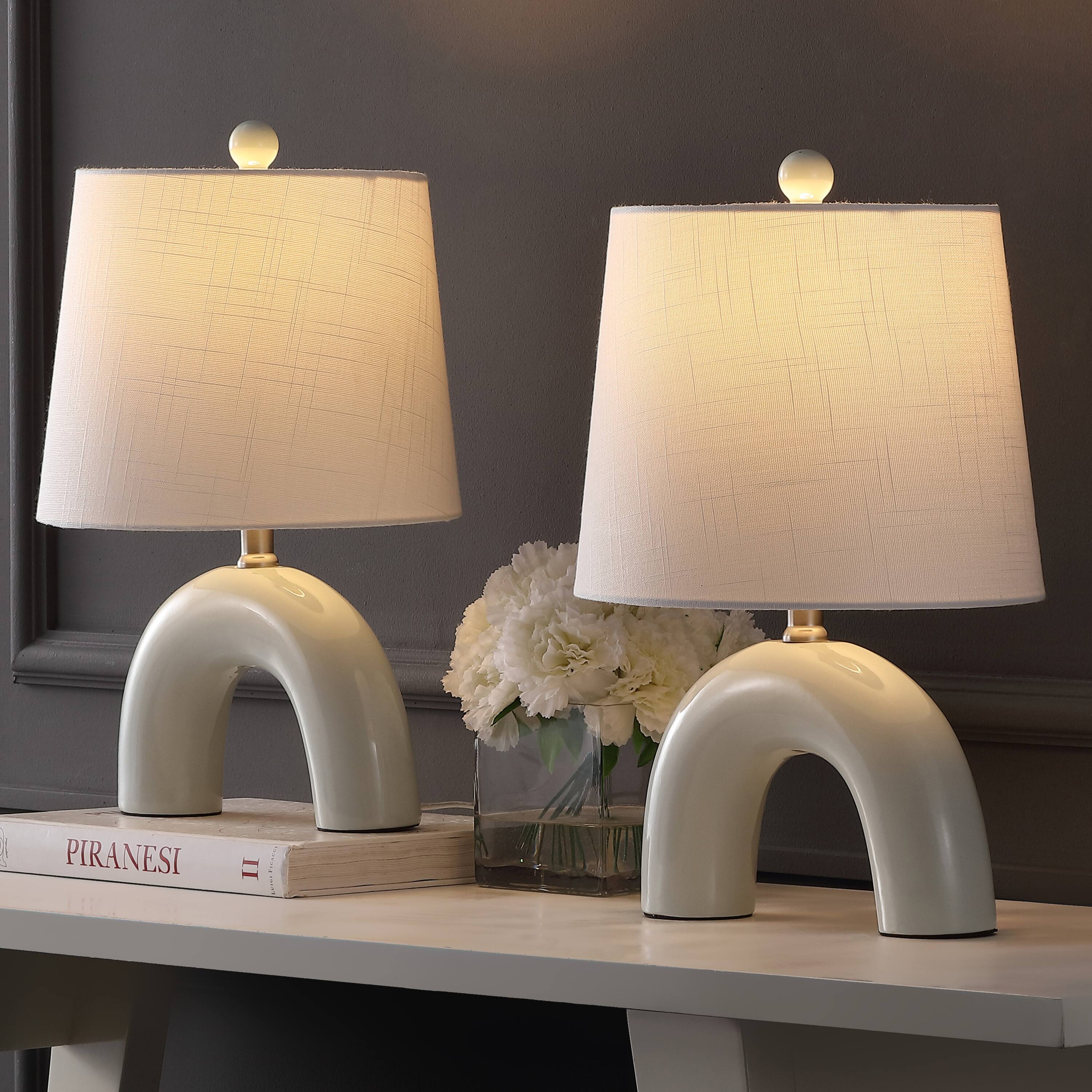 Alt View 1. Jonathan Y - Zadie 17.8 in. Scandinavian Minimalist Ceramic Arch LED Table Lamp, Blue Gray (Set of 2) - Blue Gray.