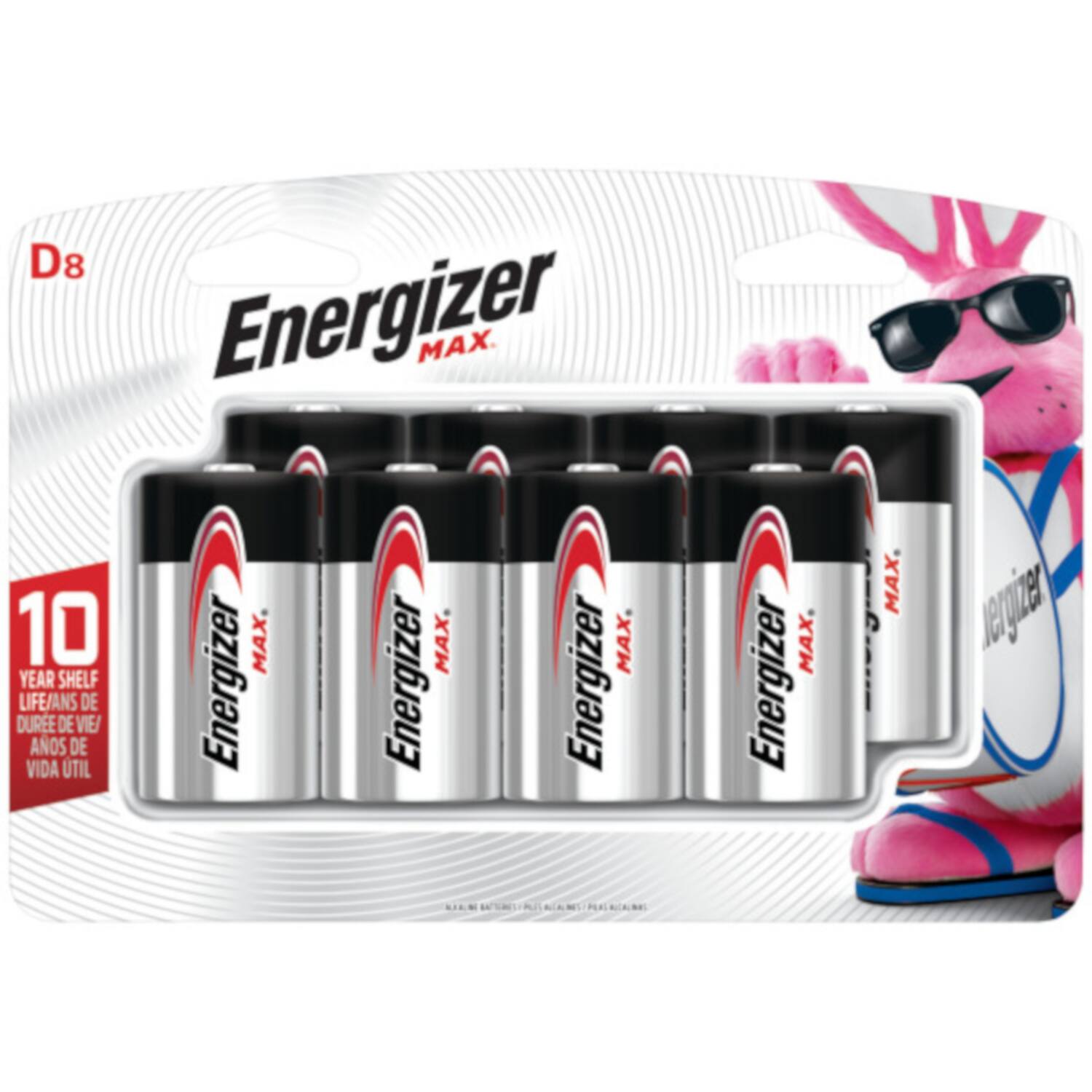 D8 Energizer MAX 10 MAX MAX MAX. YEAR SHELF Energizer Energizer Energizer LIFE/ANS DE DURE DE VIE/ AOS DE VIDA UTIL