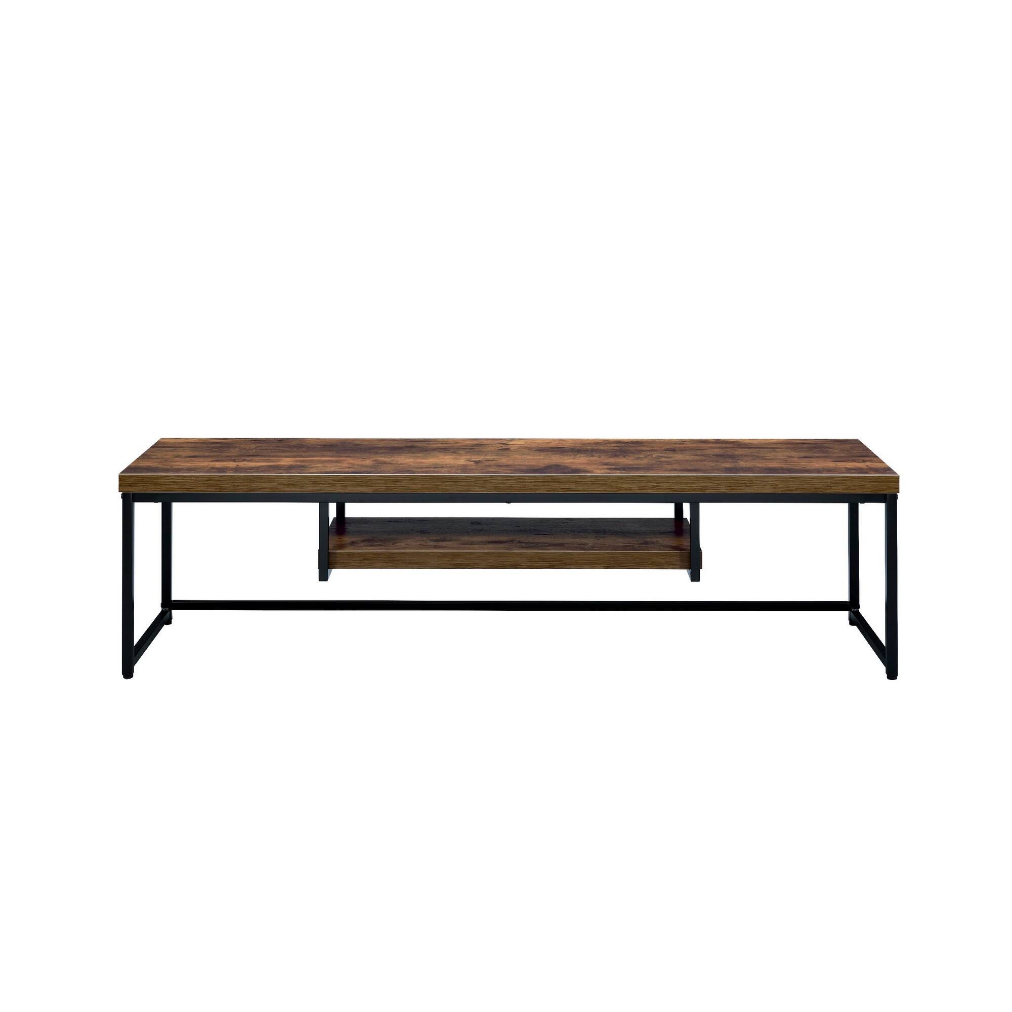 Alt View 1. Manhattan Lane - Rectangular Wood And Metal TV Stand With One Shelf, Brown And Black - Brown, Black.