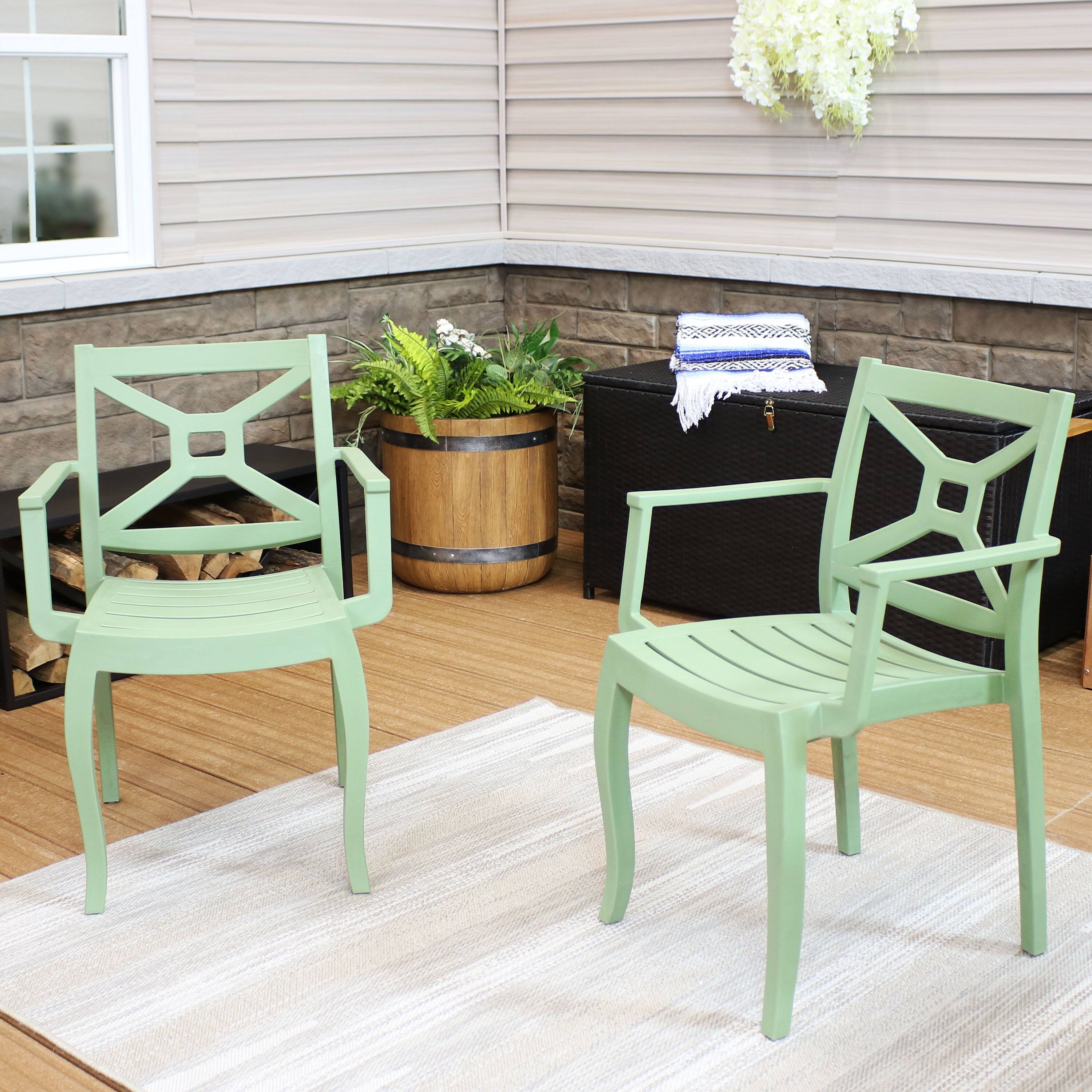 Alt View 3. Sunnydaze - Tristana Plastic Stackable Patio Armchair - Set of 4 - Green.