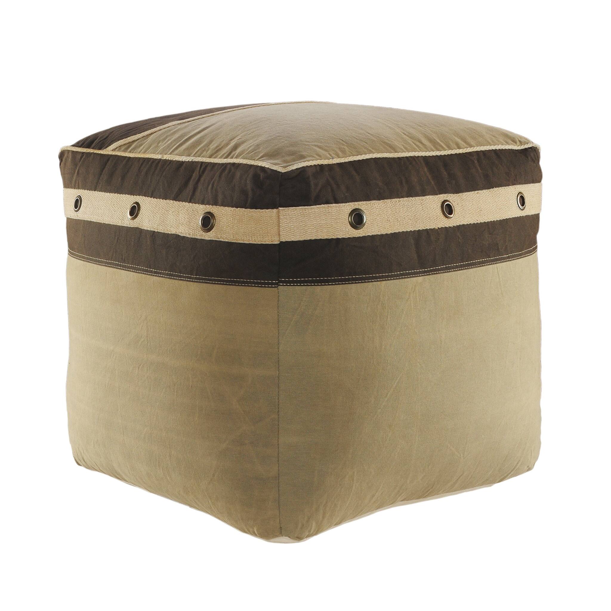 Alt View 2. Hivvago - Hivvago 20 Inch Cotton Striped Pouf Ottoman - Brown.
