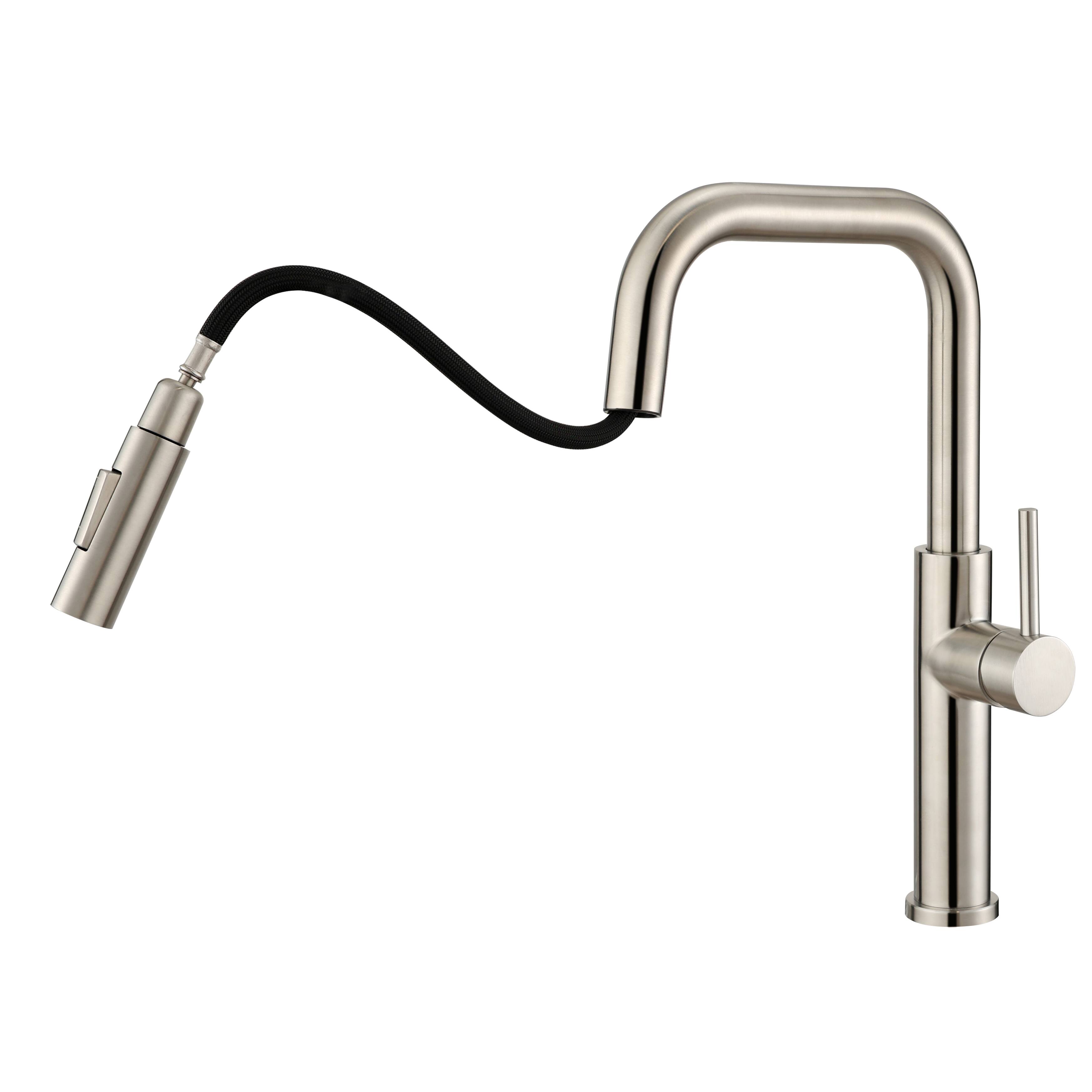 Angle. Bothwa Home - Waterway 15.5 - Inch Kitchen Faucet - Brushed Nickel.