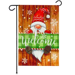 G128 - Christmas Welcome Gnome Garden Flag, 12 x 18 in Double-Sided Seasonal Decor - Red