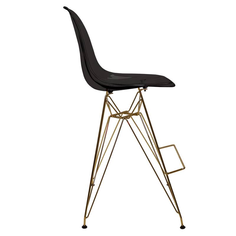 Alt View 2. LeisureMod - Cresco Modern Acrylic Barstool, Clear Swivel Counter Height Stool with Gold Chrome Base Footrest - Transparent Black.