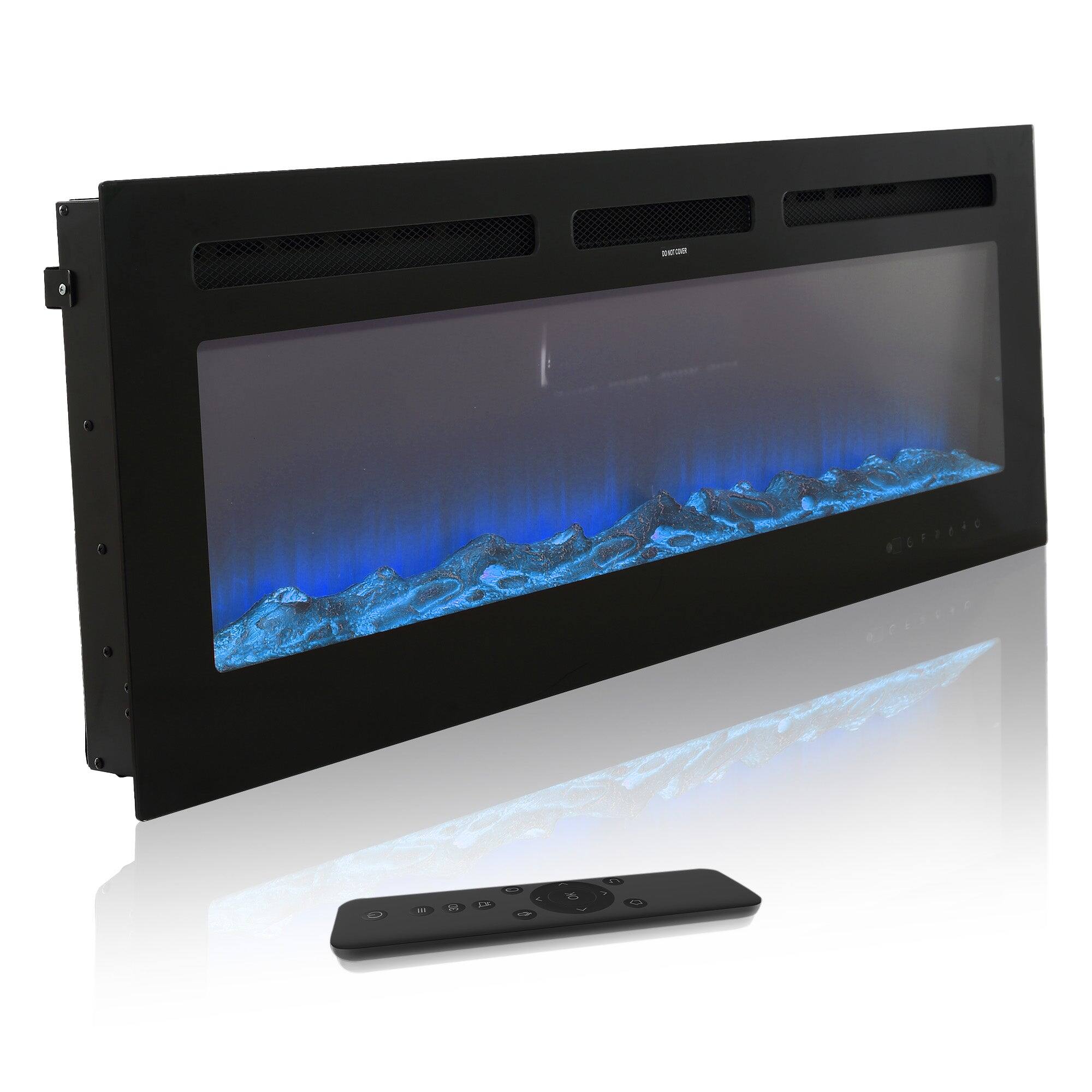 Alt View 1. Boyel Living - 42 in. Wall Mounted Recessed Electric Fireplace with Logs and Crystals - Black.