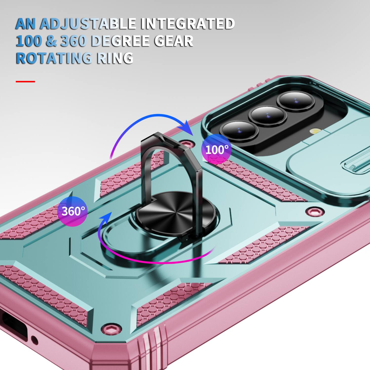 AN ADJUSTABLE INTEGRATED 100 & 360 DEGREE GEAR ROTATING RING