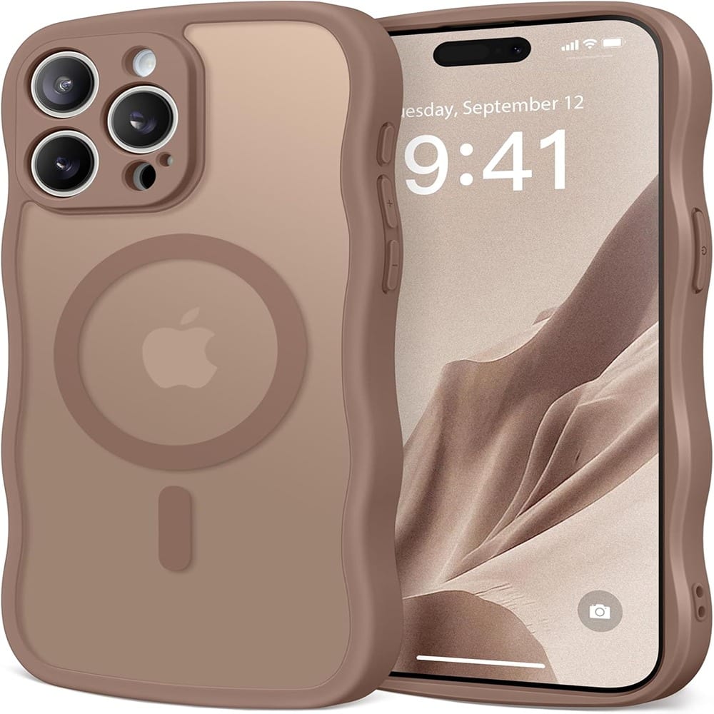 ACJPR - iPhone 15 Pro Max Case, MagSafe, Curly Wave Edge, Camera Protection, Brown - Color: A1-Brown Size: For iPhone 15 Pro Max 6.7 in