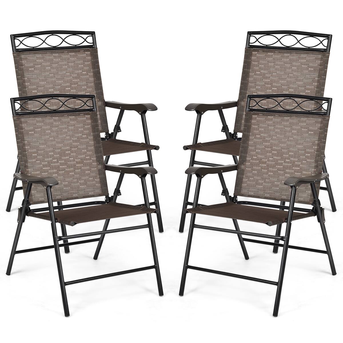 Alt View 4. Gymax - Gymax 4PCS Folding Chairs Patio Garden Outdoor w/ Steel Frame Armrest Footrest - as pic.