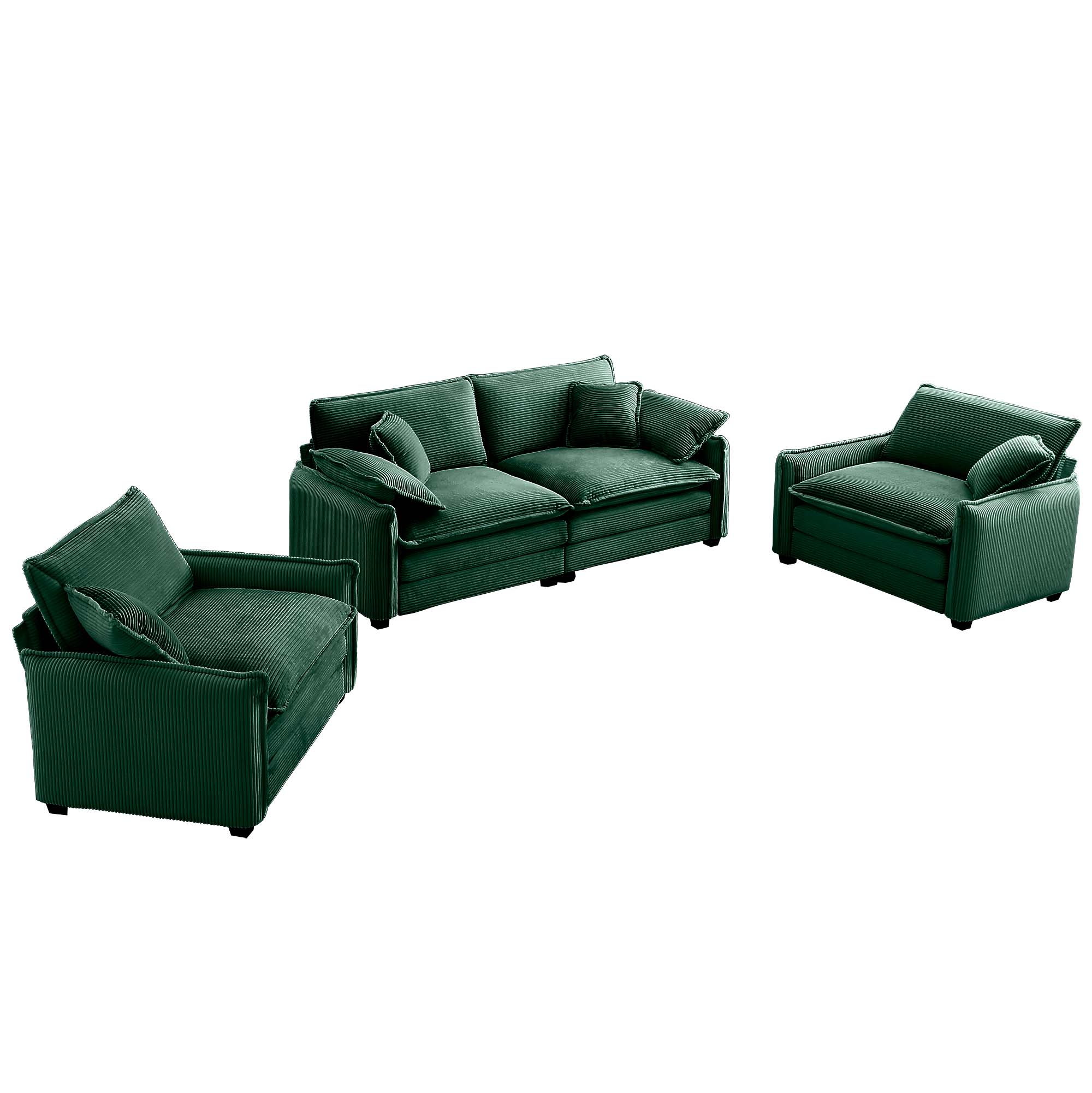 Alt View 2. LOVMOR - Single Seat Corduroy Sofa Set Easy Assembly Memory Foam For Living Room Bedroom Home Theater Soft Textured Den - Green.