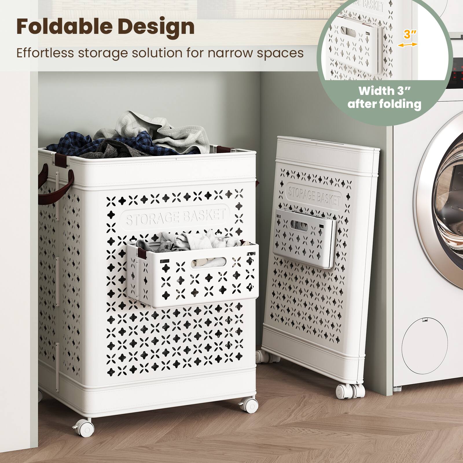 Foldable Design  
Effortless storage solution for narrow spaces  

Width 3" after folding