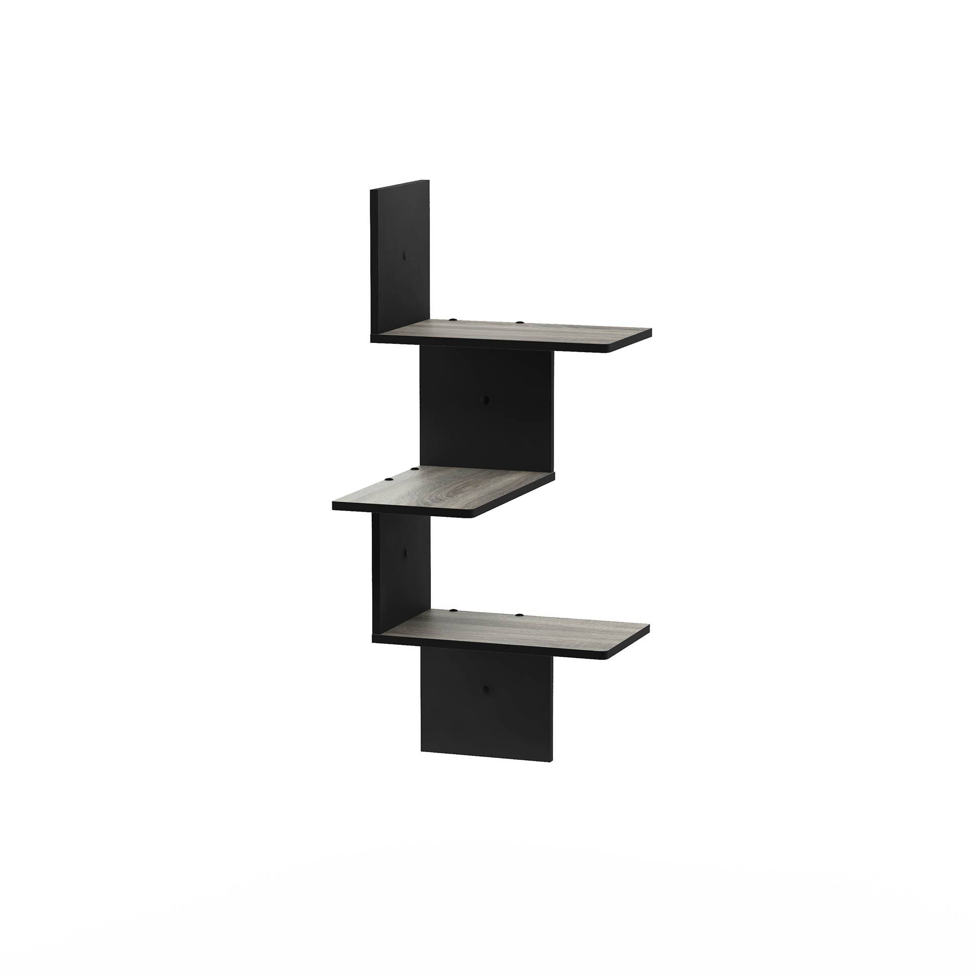 Alt View 2. Furinno - Rossi Modern 3-Tier Wall Floating Corner Shelf - French Oak.