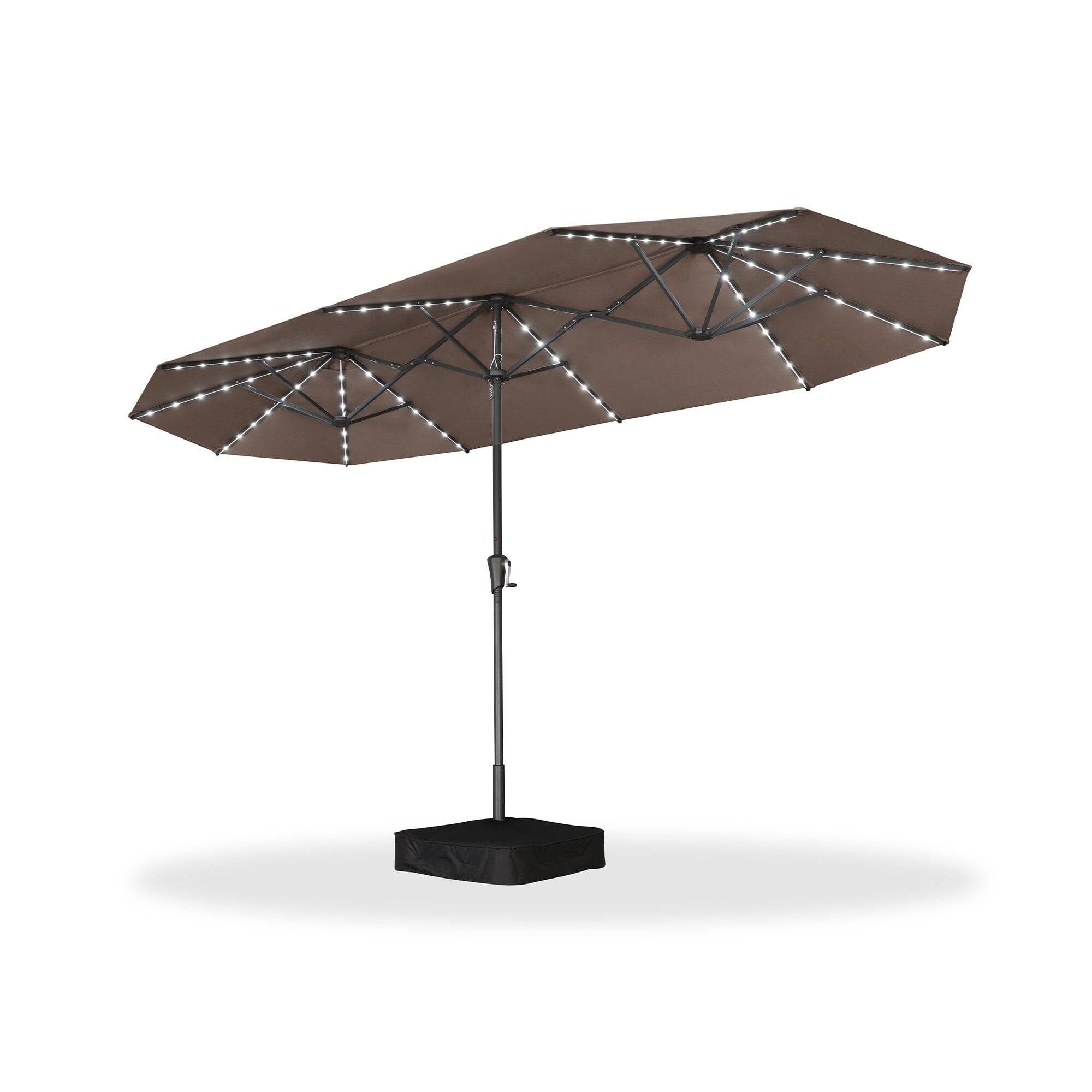 Alt View 9. PURPLE LEAF - 13 ft. Patio Market Umbrella with Solar LED and Base Double-Sided Outdoor Table Sun Umbrellas for Pool Deck Backyard - Taupe.