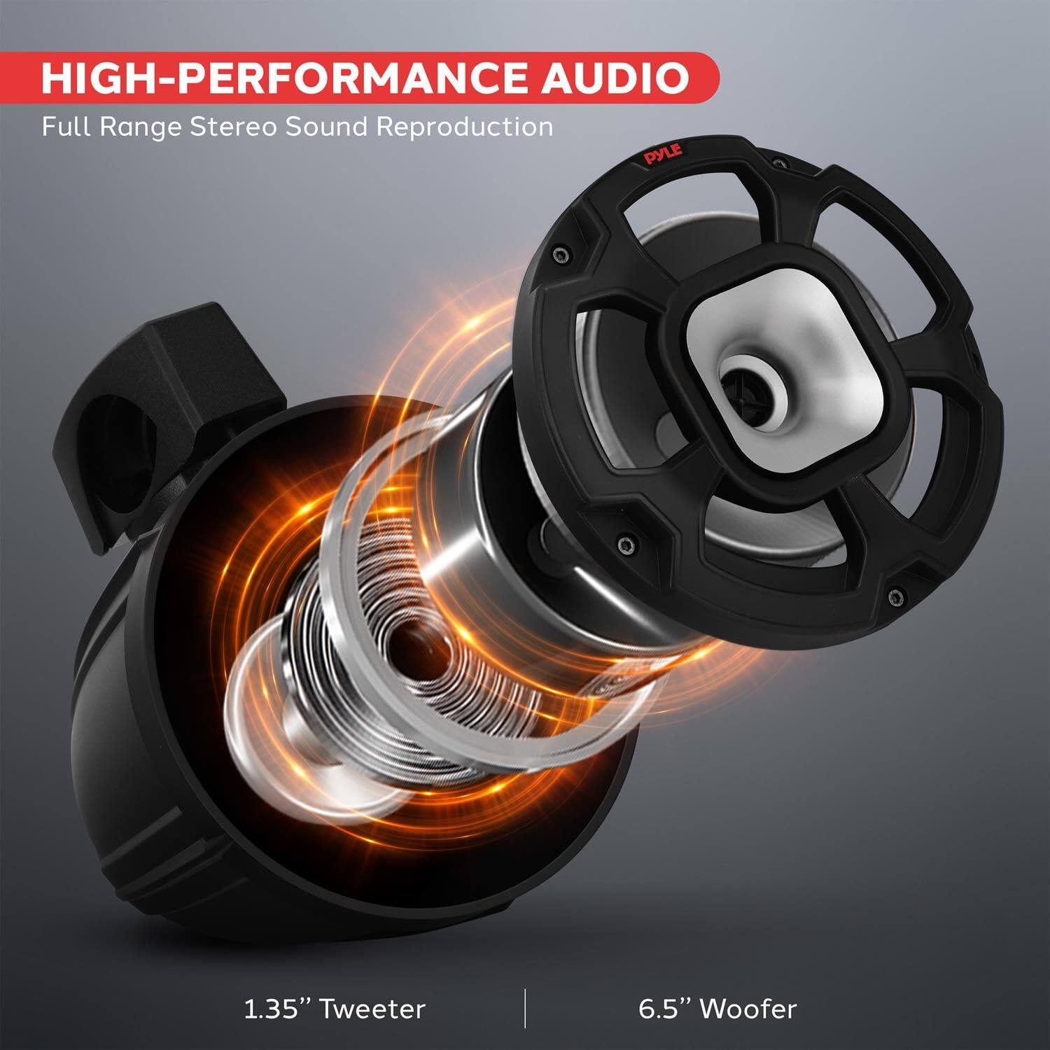 HIGH-PERFORMANCE AUDIO  
Full Range Stereo Sound Reproduction  

1.35" Tweeter  
6.5" Woofer