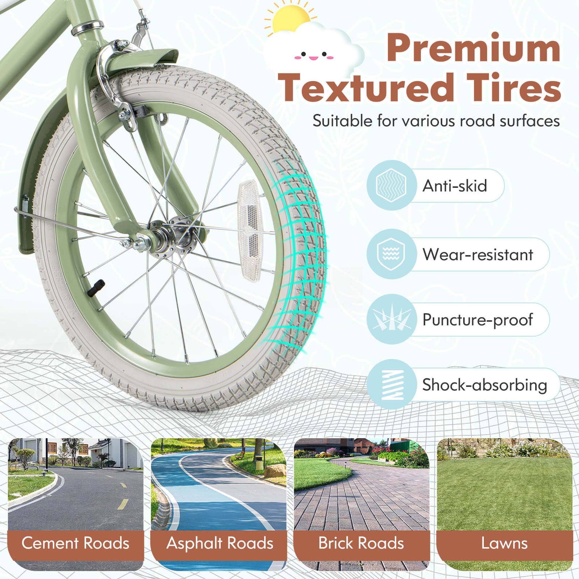 Premium Textured Tires  
Suitable for various road surfaces  

- Anti-skid  
- Wear-resistant  
- Puncture-proof  
- Shock-absorbing  

Cement Roads  
Asphalt Roads  
Brick Roads  
Lawns