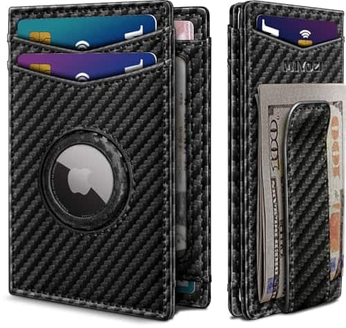 Vulpecula Spade - Airtag Wallet for Men- with Money Clip Gift Boxed, Magnetic Closure Slim Genuine Leather Front Pocket Wallet, 4.1"x - Carbon Black141