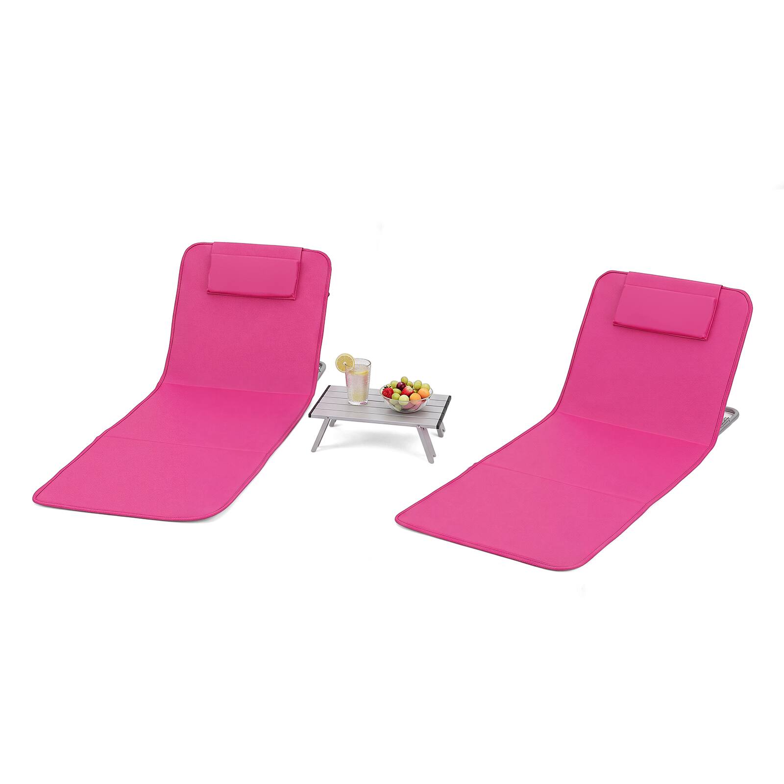 Alt View 9. Costway - Costway Folding Beach Mat Set of 3 with 2 Lounge Chairs & Side Table for Outdoor Relaxing - Pink.