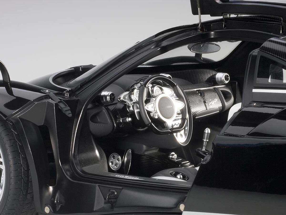 Alt View 2. Autoart - Pagani Huayra Gloss Black with Silver Stripes and Silver Wheels 1/12 Model Car by Autoart.