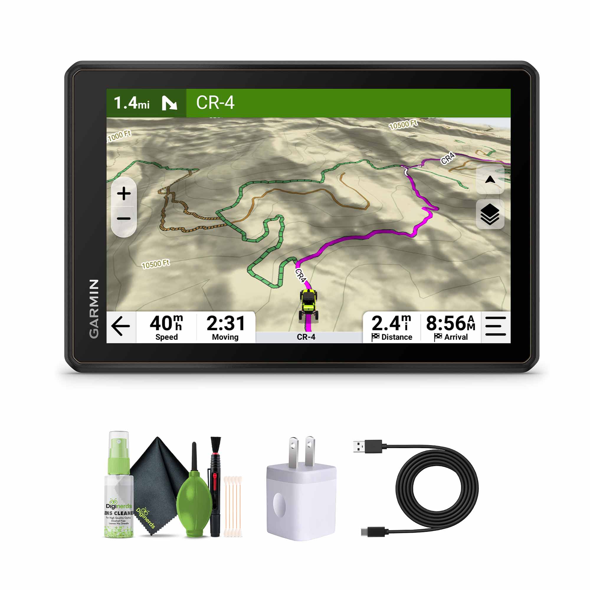 1.4 mi  
CR-4  

1000 ft  
10500 ft  

GARMIN  

40 mph  
2:31 Moving  

2.4 mi  
8:56 AM  

CR-4  

Distance  
Arrival  

DigiNerds INS CLEANER  
DigiNerds INS CLEANER  
DigiNerds INS CLEANER  

USB Cable