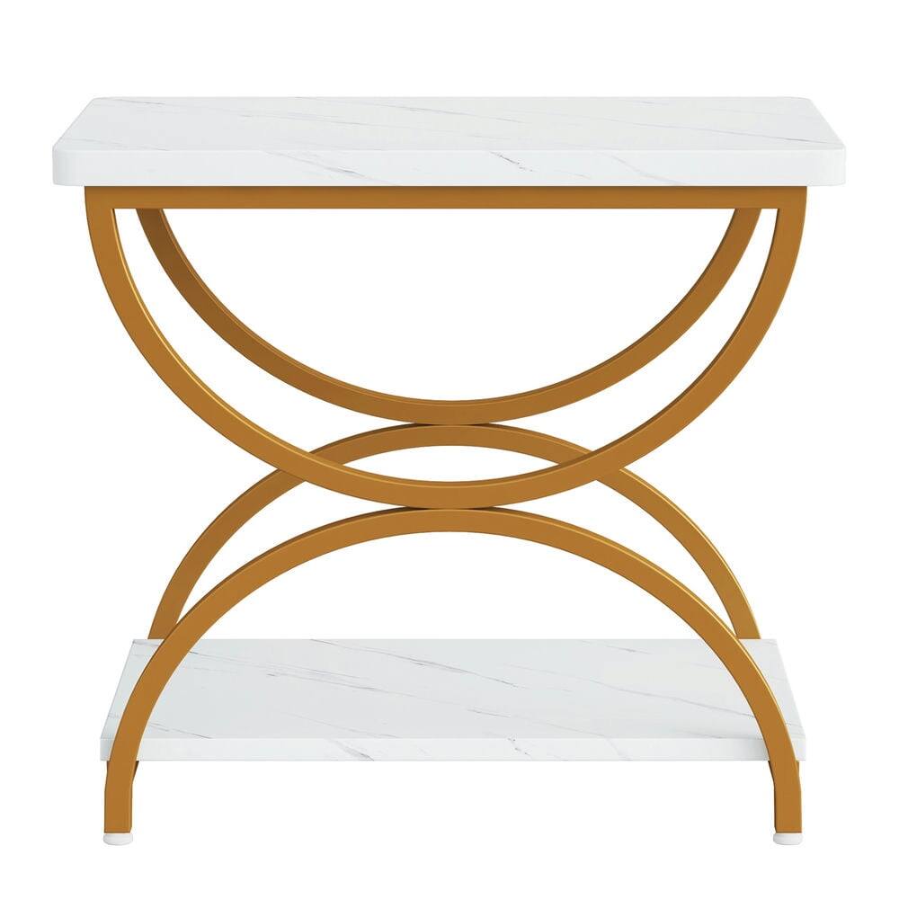 Left. Kadyn - Kadyn Sofa Side End Table, 2-Tier Couch Table with Stylish Metal Frame,Faux Marble White & Gold - White.