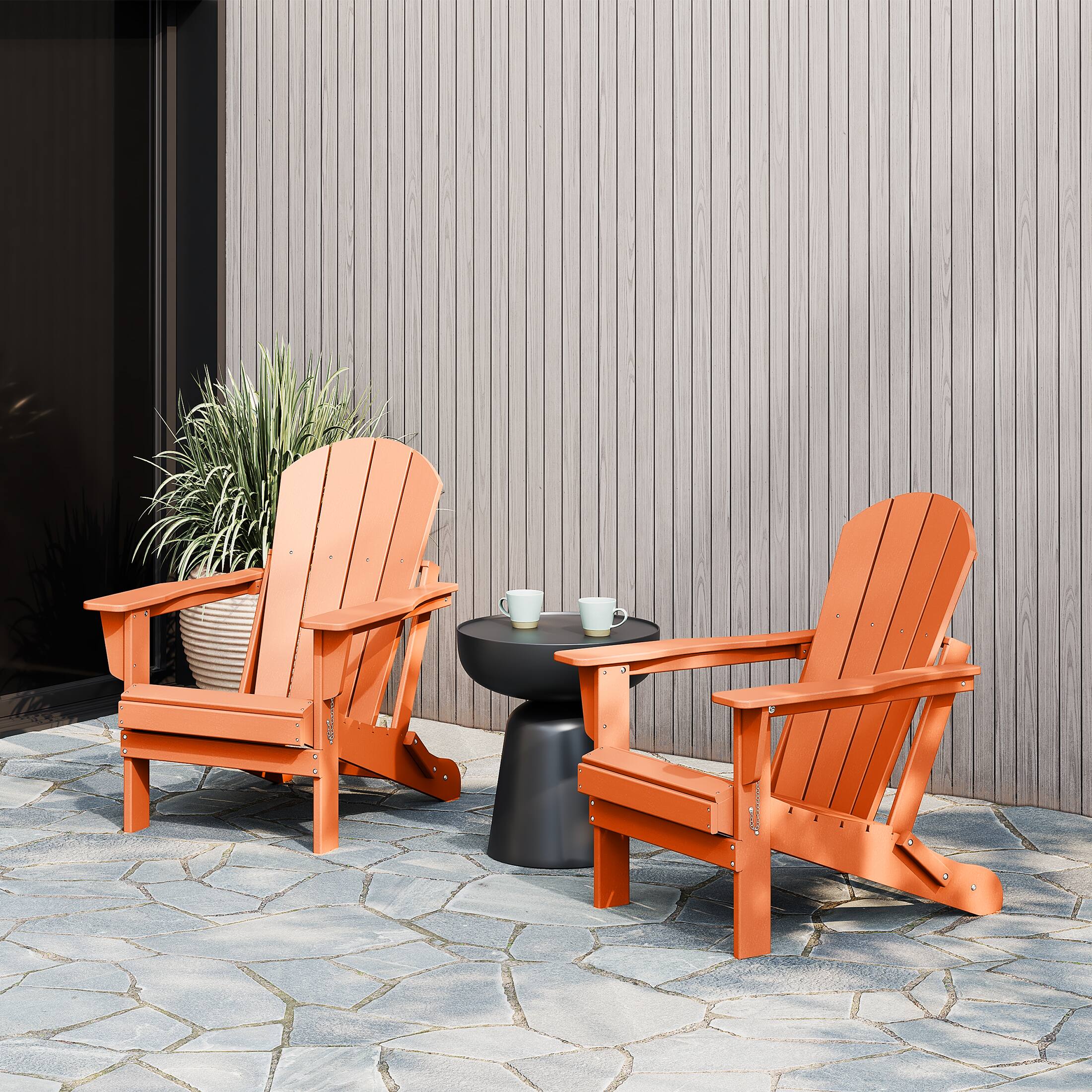 Angle. WestinTrends - WestinTrends Malibu Outdoor HDPE Folding Poly Adirondack Chairs (Set of 2) - Orange.