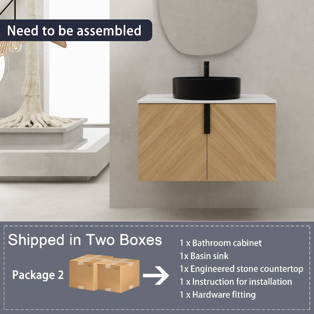 Need to be assembled

Shipped in Two Boxes  
Package 2

1 x Bathroom cabinet  
1 x Basin sink  
1 x Engineered stone countertop  
1 x Instruction for installation  
1 x Hardware fitting