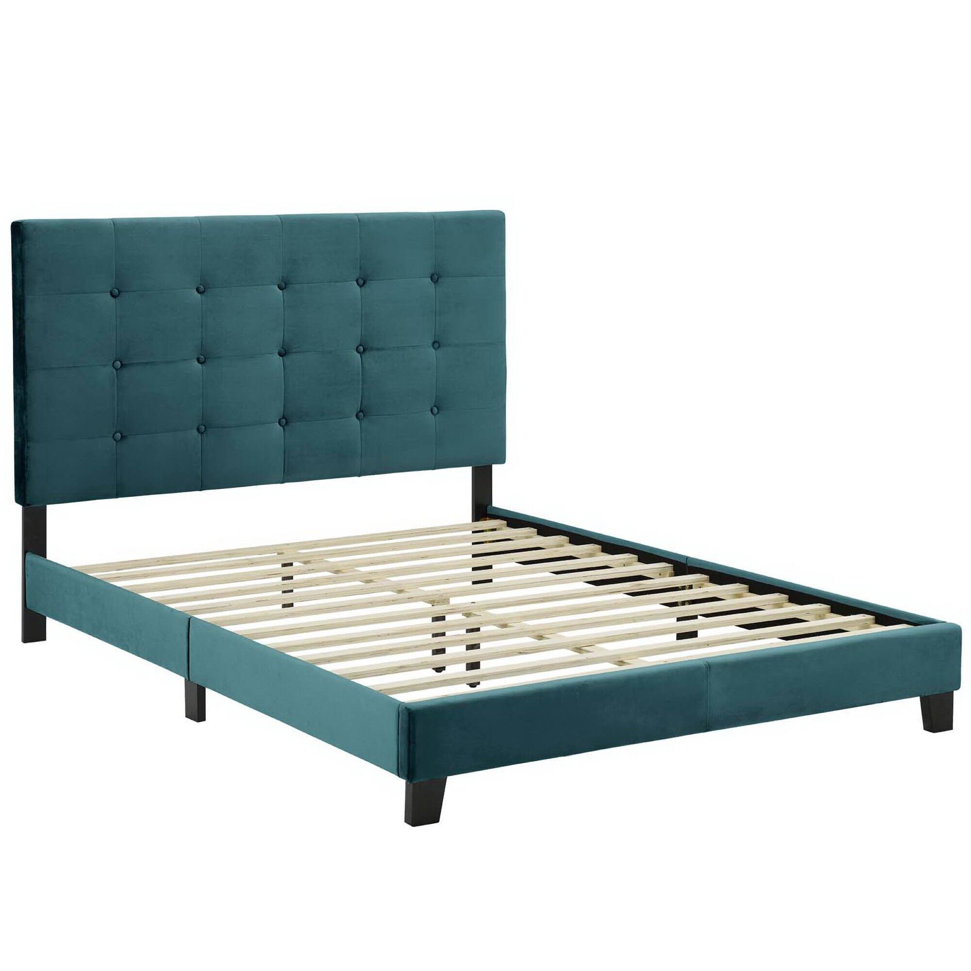 Left. Modway - Loryn Fabric Full Bed Frame with Round Splayed Legs - Brown.