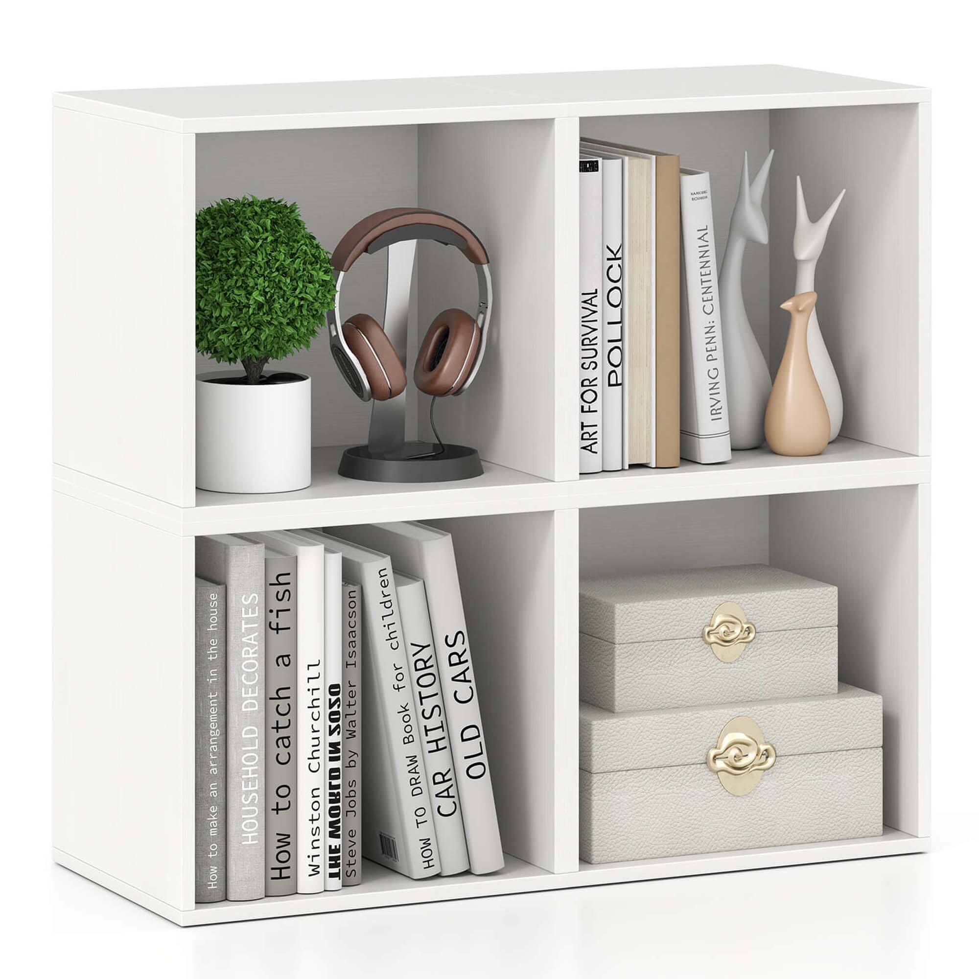 Costway - 4 PCS Wooden Cube Storage Organizer Stackable Open Book Shelf for Small Space - White