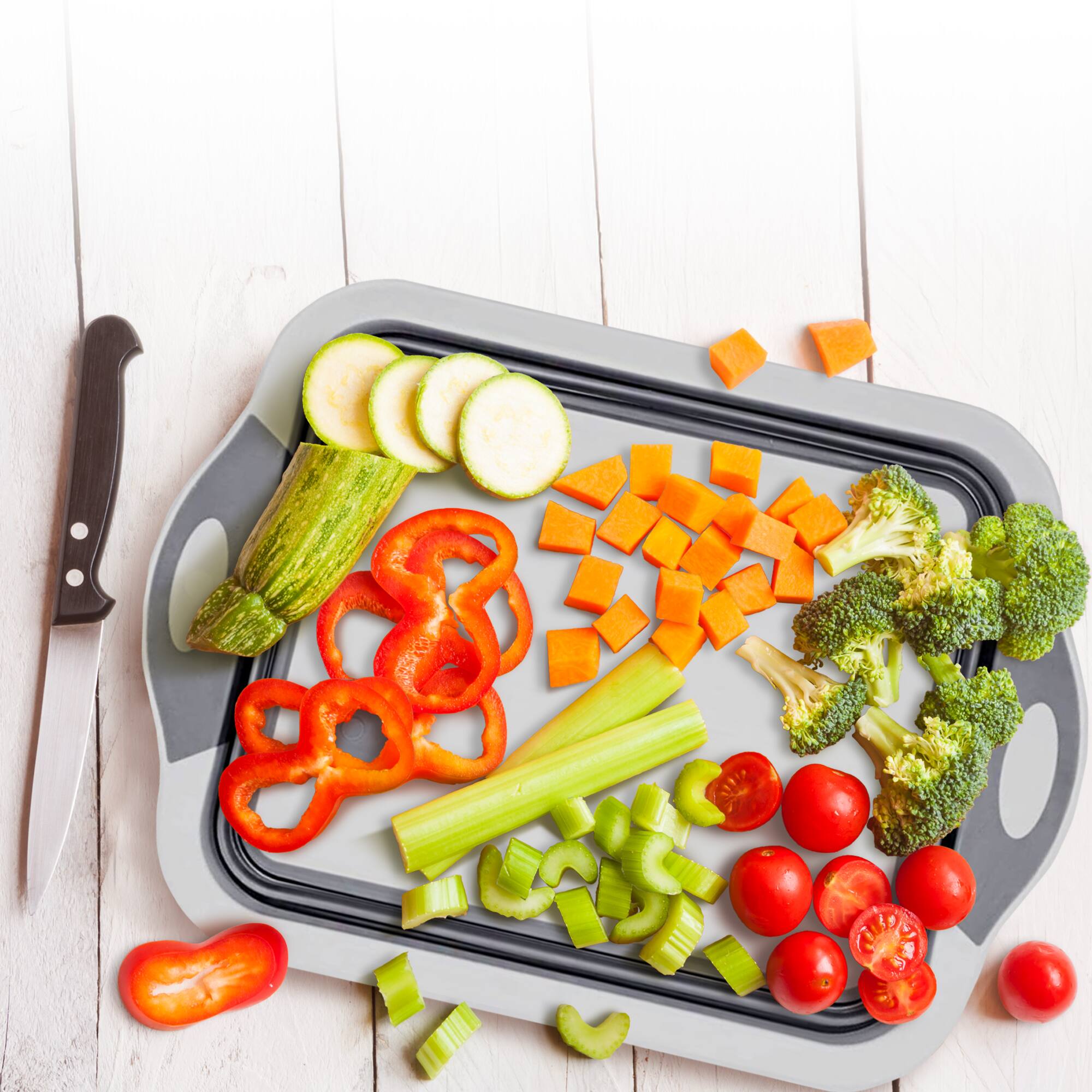 Alt View 6. Cheer Collection - Collapsible Silicone Cutting Board - Foldable, Non-Slip Chopping Board for Sink or Counter - White and Gray.