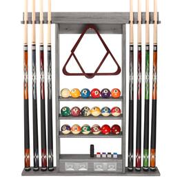 GSE Games & Sports Expert - Wood 8 Wall Pool Cue Rack with Score Counter and Metal Hook, Billiard Pool Cue Rack Only - Brushed Grey