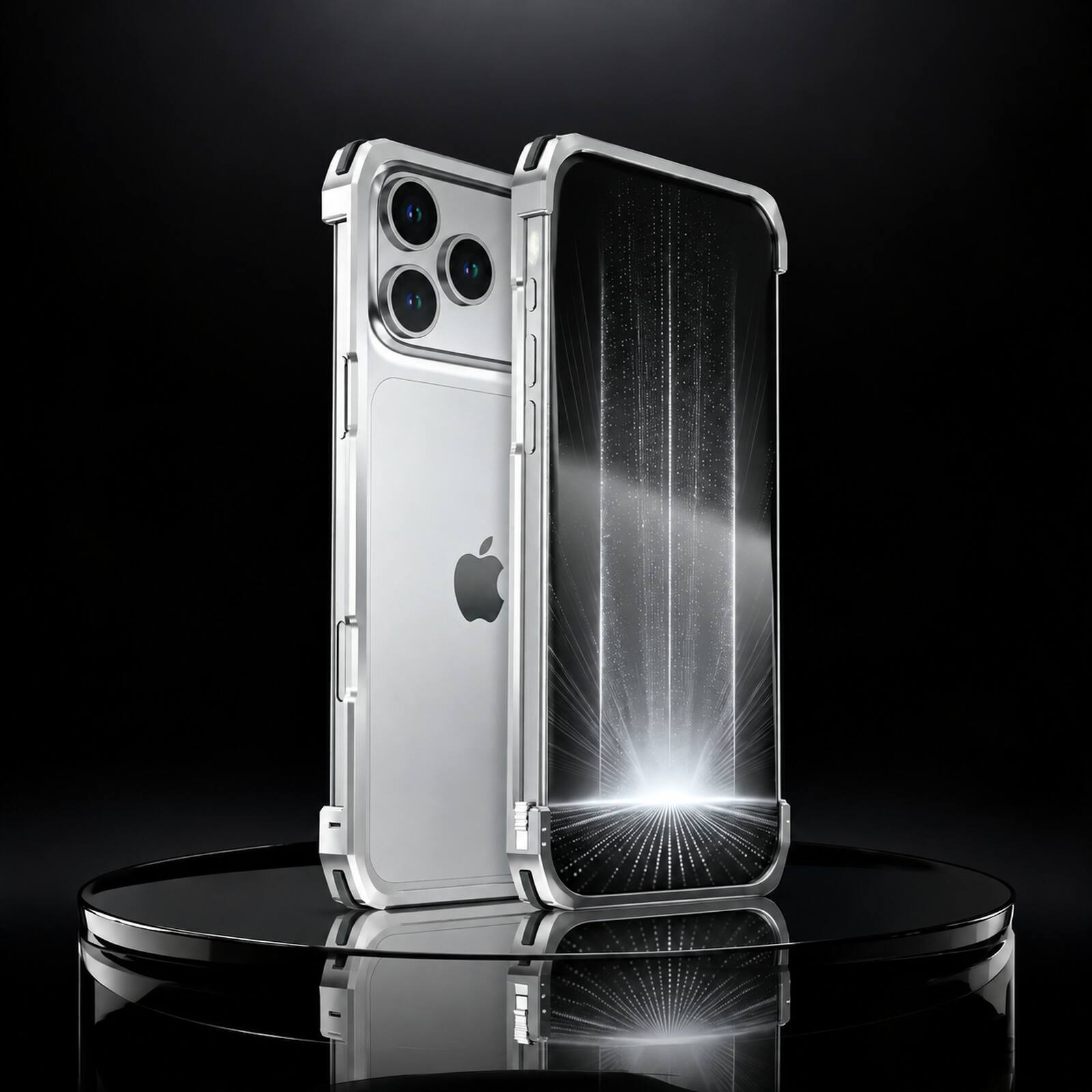 Left. Dteck - For iPhone 18 Pro Max Aluminum Bumper Case,Slim Fit Heat Dissipation Rugged Metal Frame Cover Corner Protection - Silver.