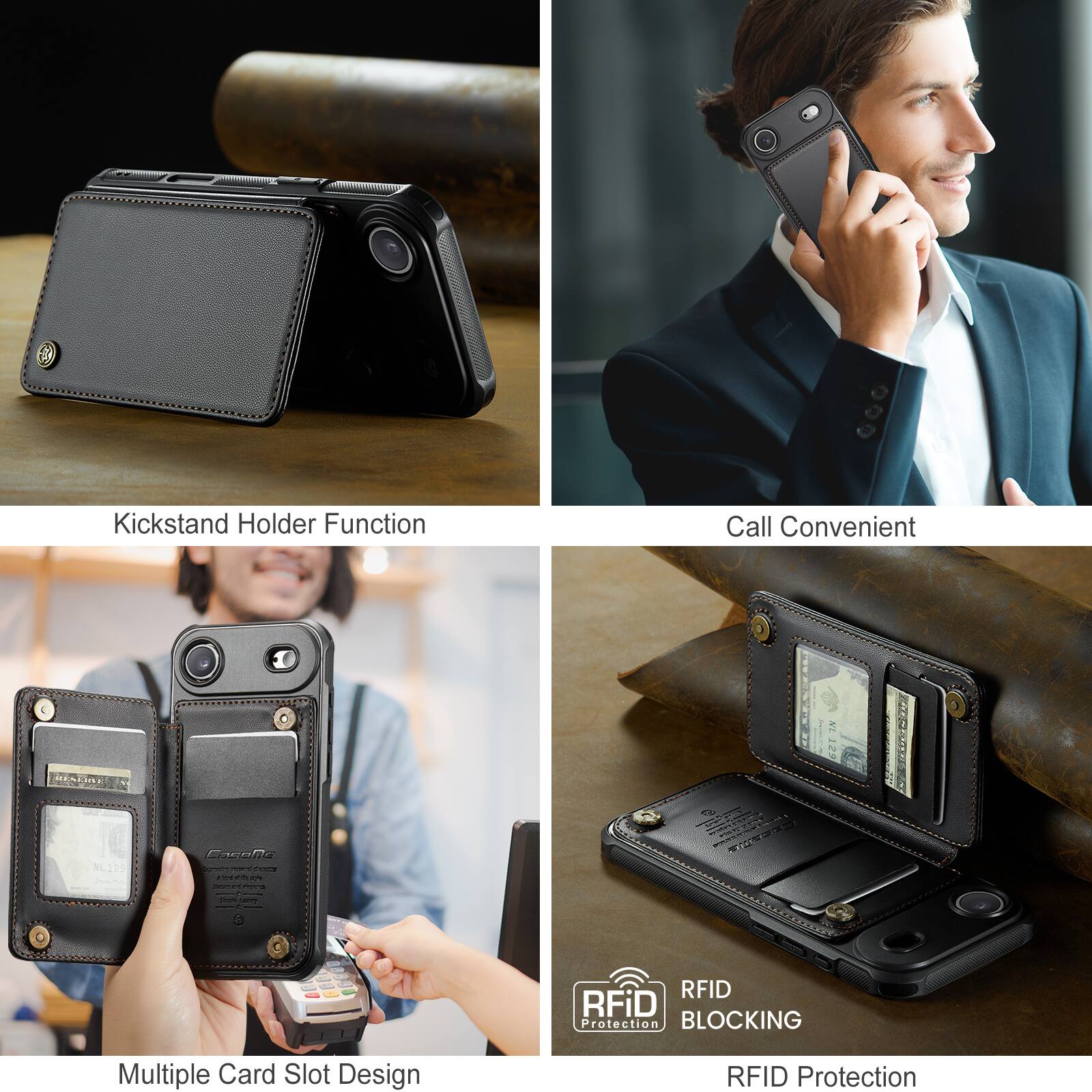 Kickstand Holder Function  
Call Convenient  
Multiple Card Slot Design  
RFID Protection