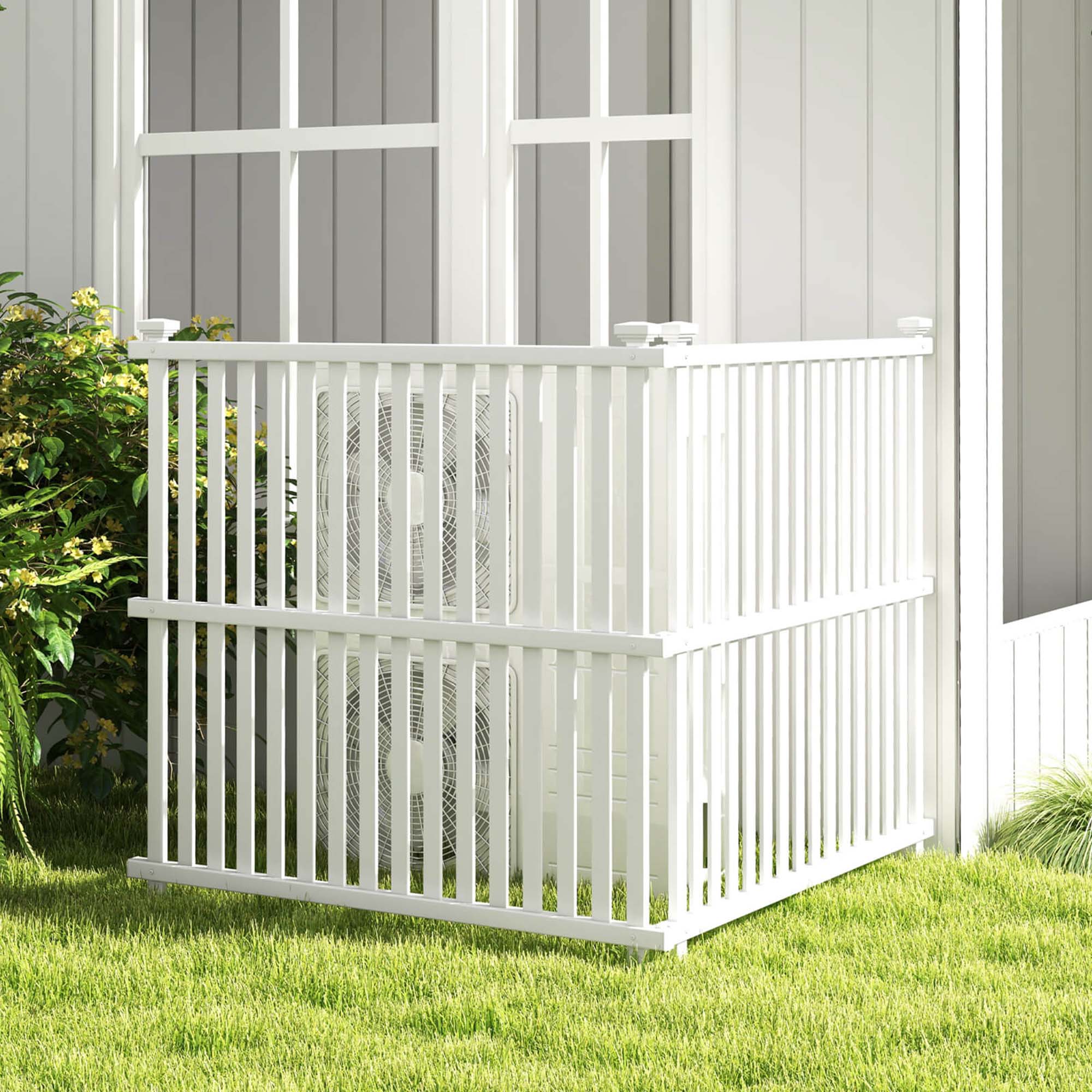 Alt View 3. Costway - 2 Air Conditioner Fence Panels with Metal Ground Stakes No Dig Trash Can Enclosure - White.