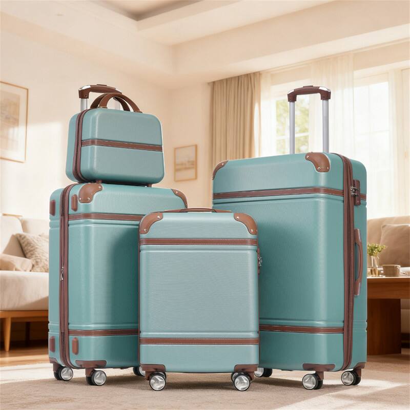 Alt View 5. HTUTWOO - Hardshell Luggage Sets 4 Pieces - 20"+24"+28" Luggages and Cosmetic Case, Spinner Suitcase with TSA Lock, Lightweight - Green.