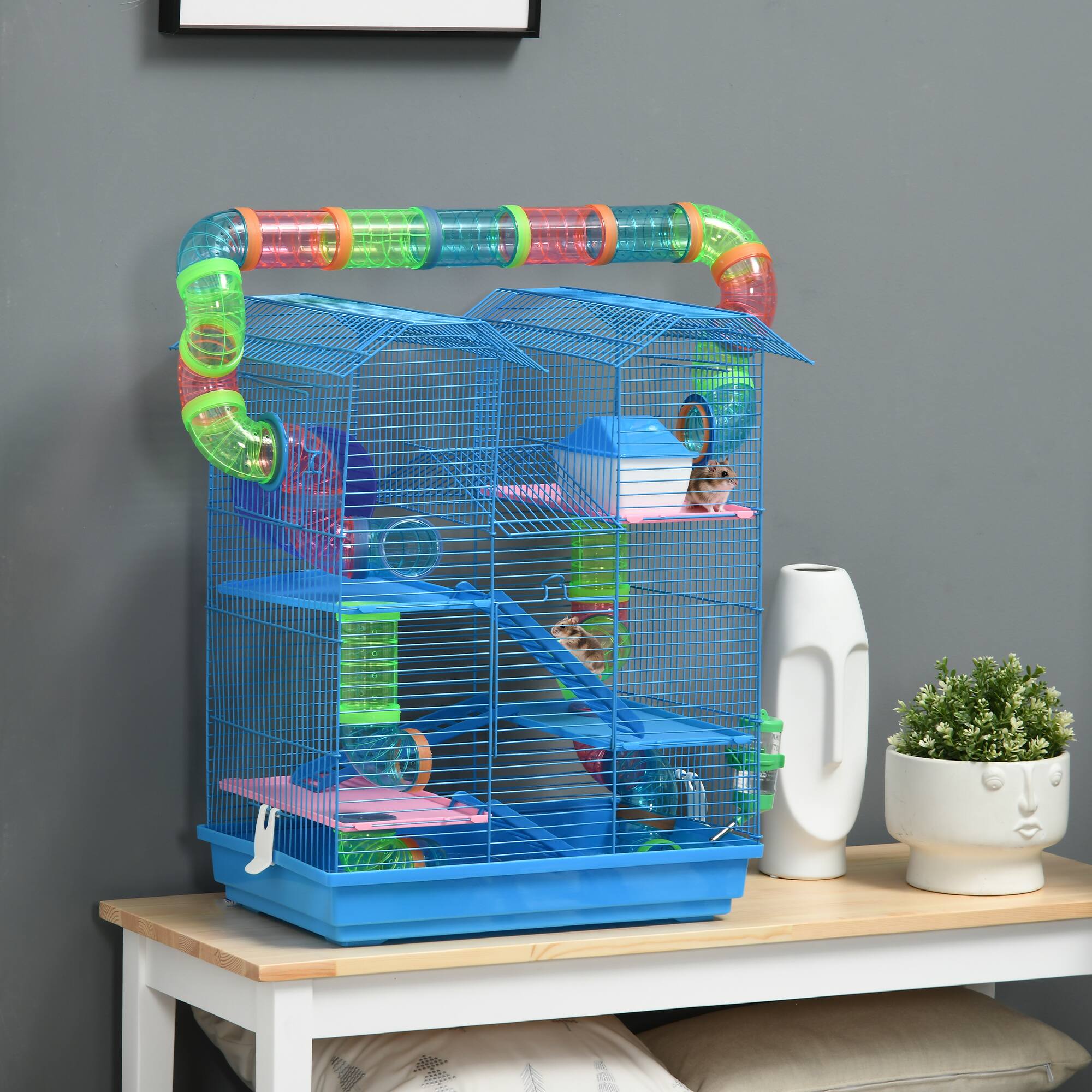 Alt View 1. Pawhut - 5 Tier Hamster Cage with Tubes and Tunnels, Small Animal Cage, Rat Gerbil Cage with Water Bottle, Food Dish.