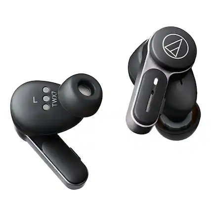 Front. Audio-Technica - Audio-Technica ATH-TWX7 Truly Wireless Earbuds with Hybrid Noise Cancellation - Black.