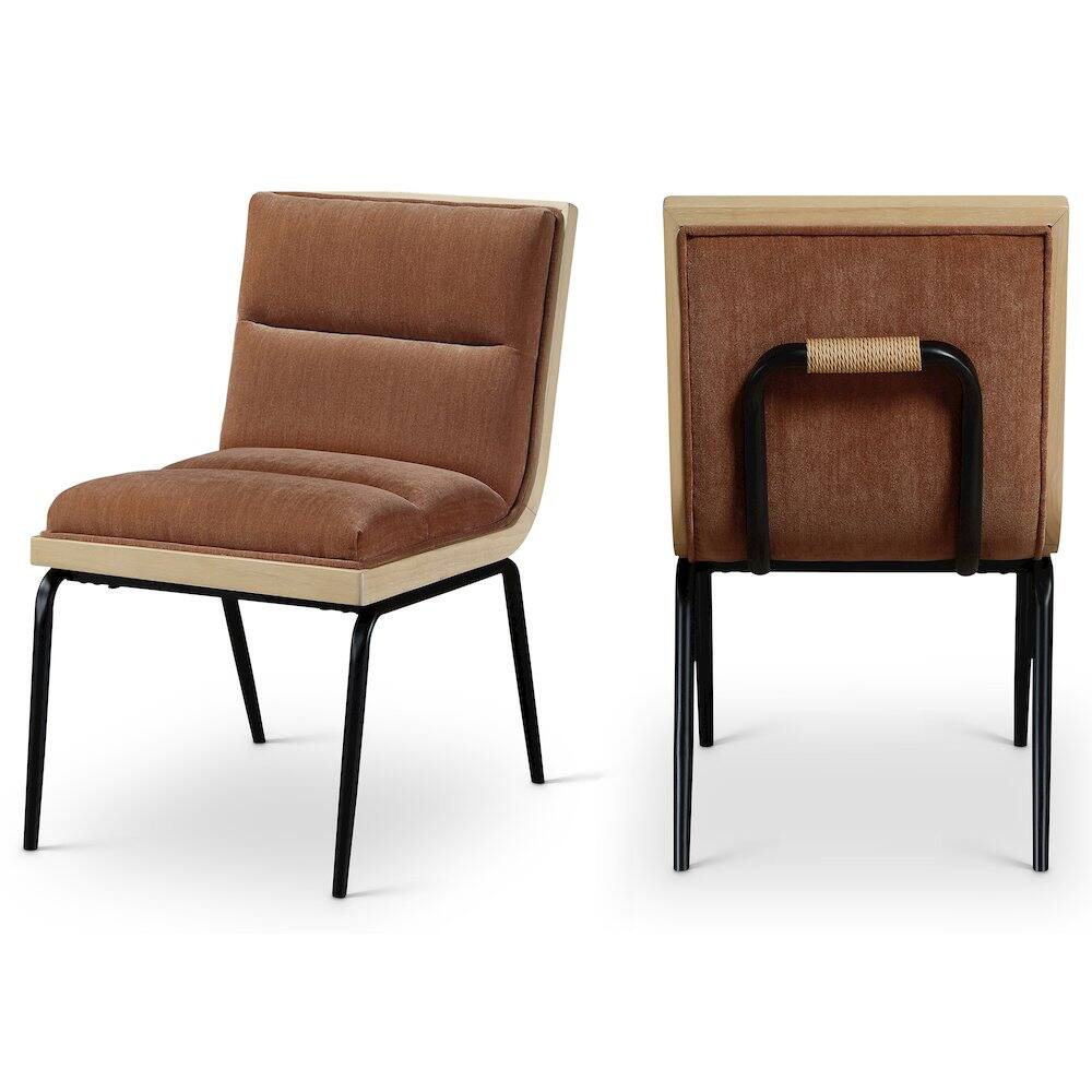 Front. Meridian Furniture - Viceroy Cognac Fabric Upholstered Dining Chair, Set of 2 - Black.
