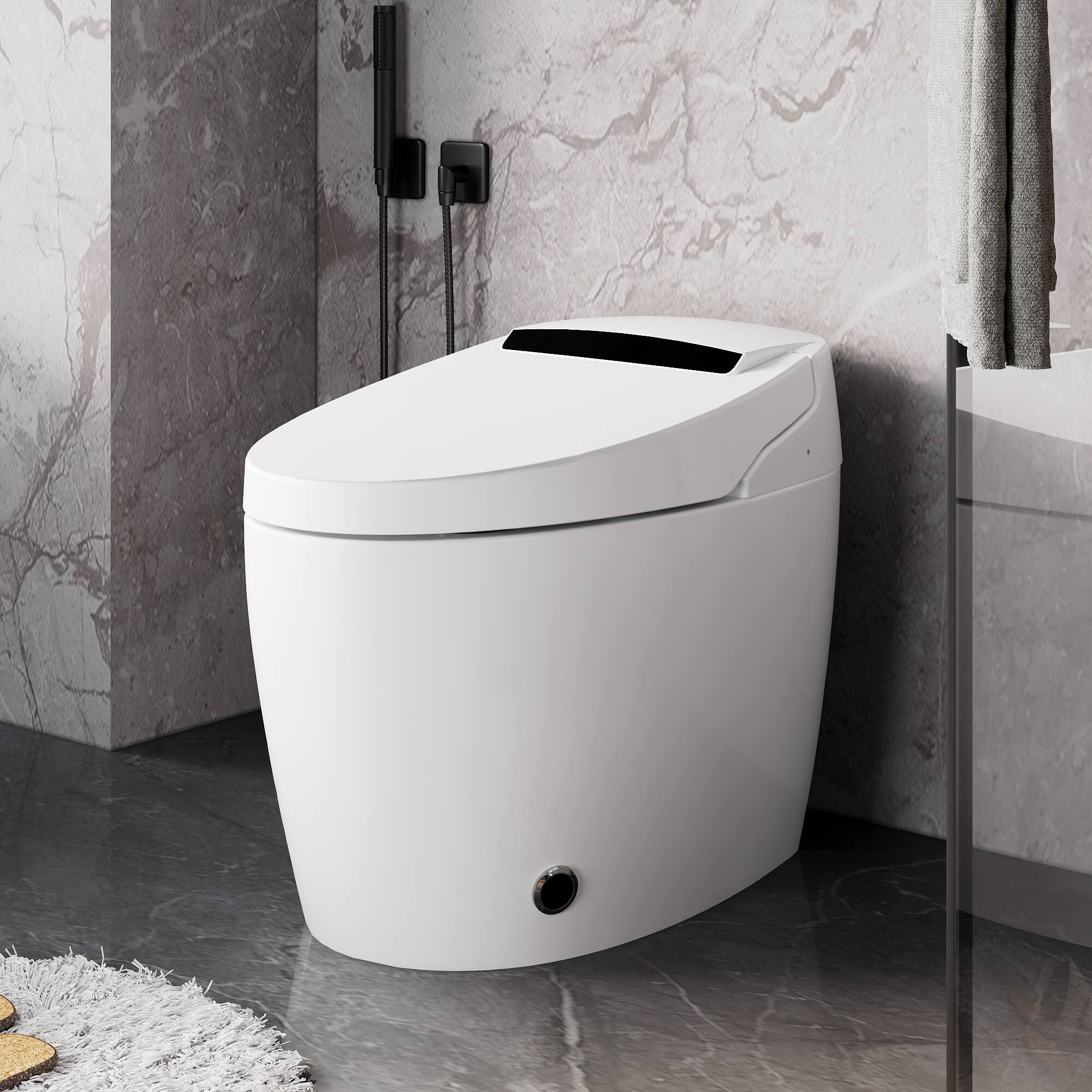 Alt View 10. Famapy - Touchless Smart Toilet with Auto Open/Close & Flush UV-C Sterilized Nozzle, Heated Seat, Dryer - White.