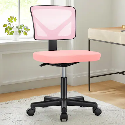 Front. AOITUN - Pink Office Computer Desk Chair - Ergonomic, Adjustable Height, Armless, Breathable Mesh for Small Spaces - Pink.