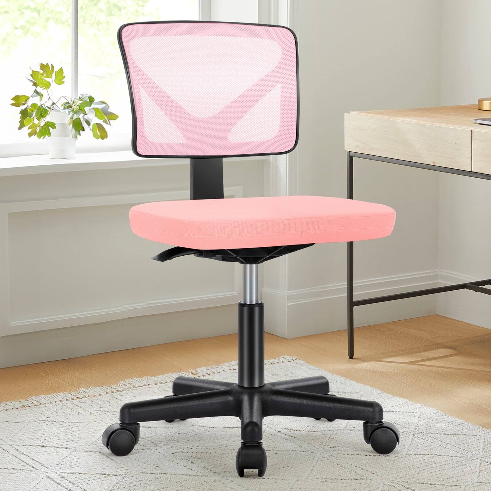 Front. AOITUN - Pink Office Computer Desk Chair - Ergonomic, Adjustable Height, Armless, Breathable Mesh for Small Spaces - Pink.