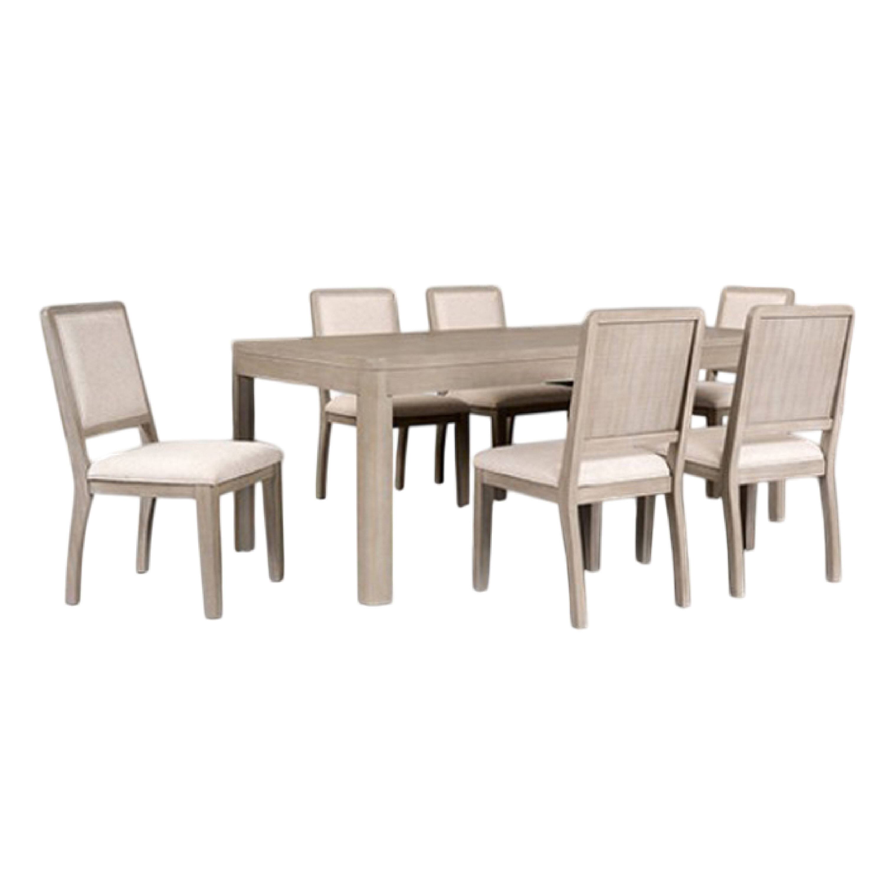 Alt View 1. Manhattan Lane - Giva 7pc Dining Table Set, 6 Polyester Chairs, Natural Brown Wood - Natural Oak Brown, White.
