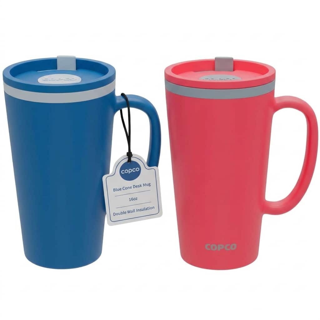 Copco - Double Wall Insulated Desk Mug Set of 2, 16 oz Twist Lid & Handle, BPA-Free - Coral Red & Blue price history on PriceWatchPro